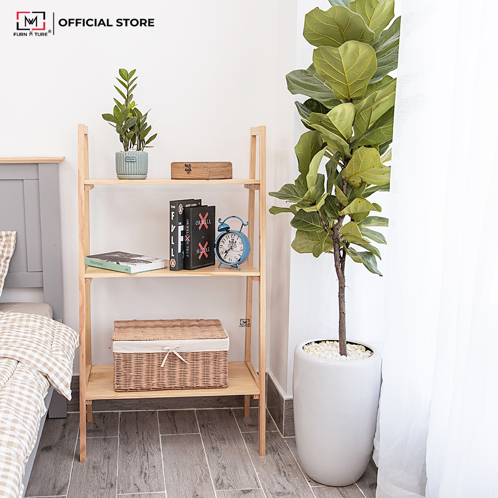 Kệ sách gỗ lắp ráp đa năng trang trí 3 tầng màu gỗ thương hiệu MW FURNITURE - Nội thất trang trí
