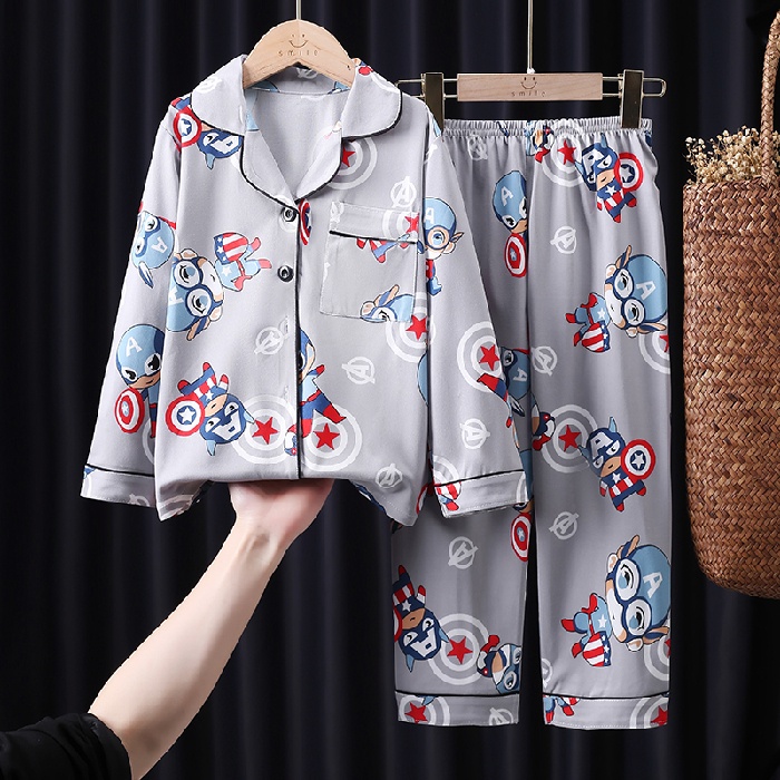 Bộ Đồ Ngủ Tay Dài Chất Liệu Cotton In Họa Tiết Hoạt Hình Phong Cách Hàn Quốc Xinh Xắn Cho Bé