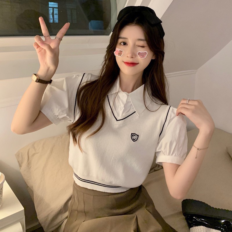 Áo Gile Học Sinh Cổ Tim Chất Len Dày Đẹp, Labibi