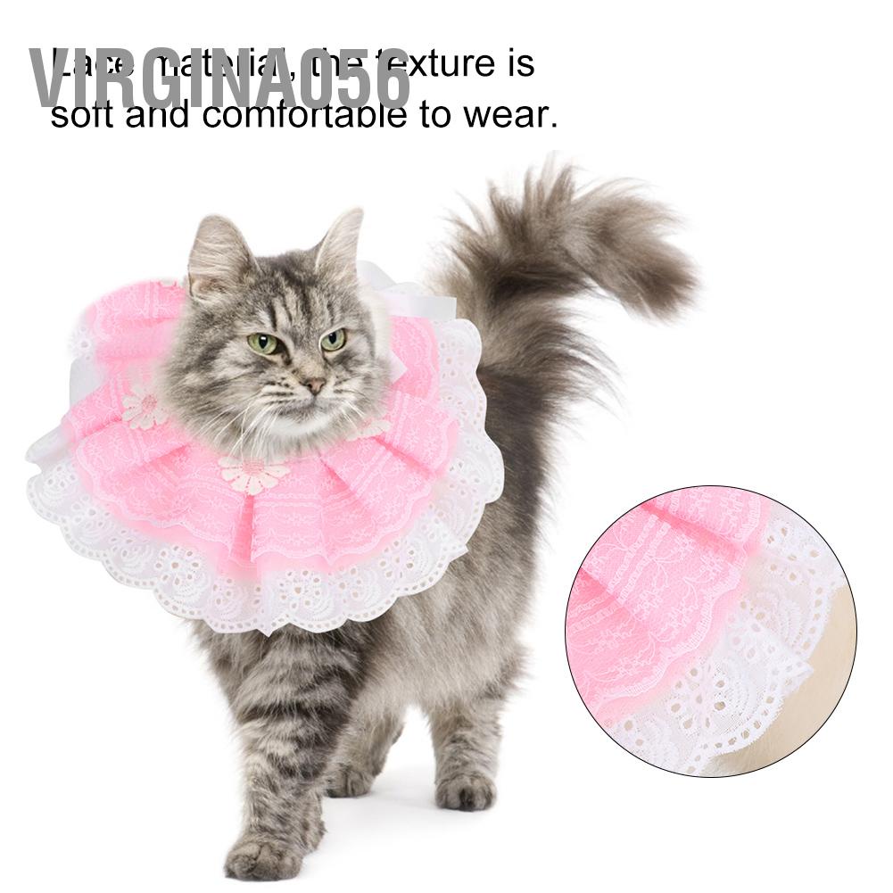 Virgina056 Dễ thương Ren Bowknot Pet Nước bọt Khăn quàng cổ Yếm nước dãi có trang trí chuông cho chó mèo màu hồng