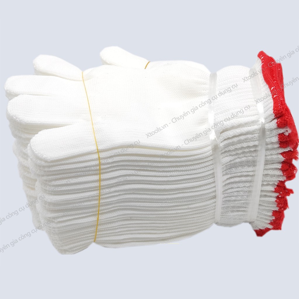 Găng tay bảo hộ lao động sợi poly 50g bao tay bảo hộ poly ôm sát tay, chống trượt, chống giãn, thao tác linh hoạt