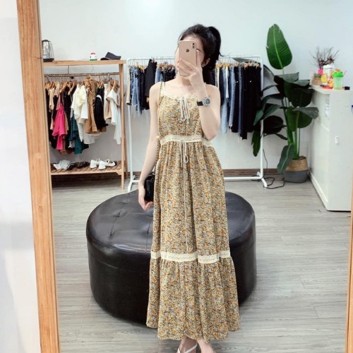 Đầm, váy hoa maxi Navy, phối ren, lên form dáng siuu đẹp🌺🌺