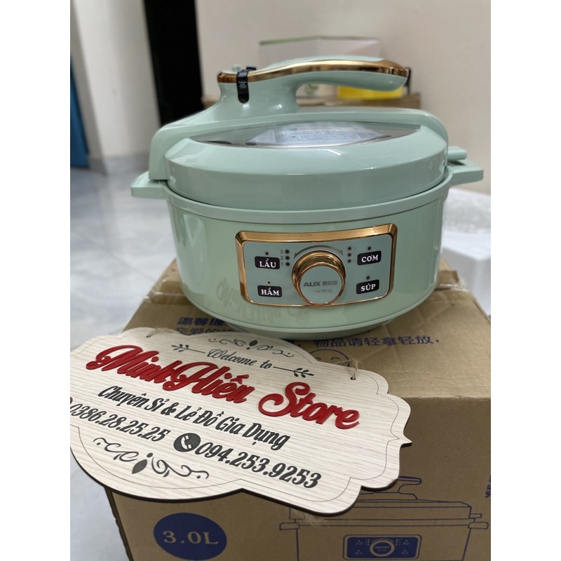 Nồi áp suất lẩu nướng,hầm cháo, hầm xương củ quả, hầm thịt. Của Hãng AUX.. đa năng, tinh tế sang trọng.Bản xanh mint 4L