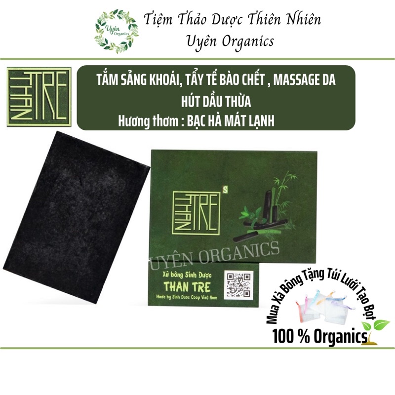 SINH DƯỢC Xà phòng xà bông than tre thiên nhiên hữu cơ organics handmade tẩy tế bào chết bạc hà sảng khoái mát lạnh