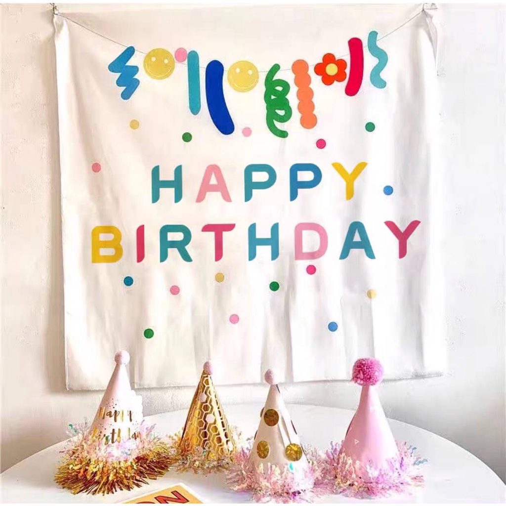 Phông nền background Happy Birthday trang trí sinh nhật cho em bé,người lớn, baner-thảm treo tường phong cách Hàn Quốc