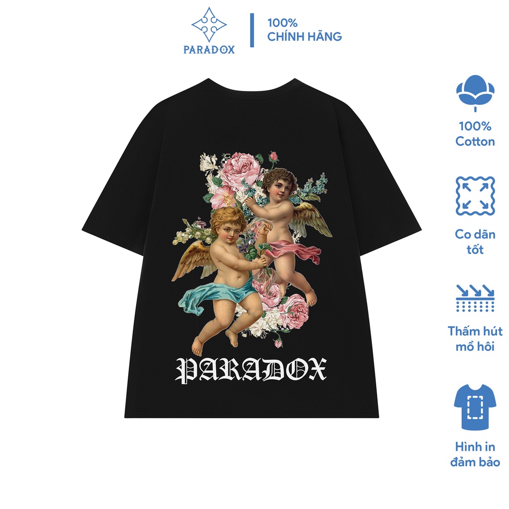 Áo thun form rộng Paradox tay lỡ - Unisex - In hình - LOVE & ROSES - Màu đen | BigBuy360 - bigbuy360.vn