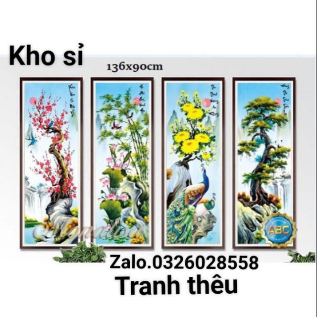 TRANH THÊU CHỮ THẬP TỨ QUÝ TÙNG CÚC TRÚC MAI  MN0011 (136x90)cm