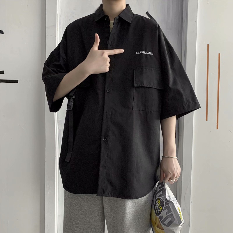 Áo Sơ Mi Tay Ngắn Màu Sắc Đơn Giản Dễ Phối Đồ Thời Trang Hè Phong Cách Hàn Quốc Cho Nam