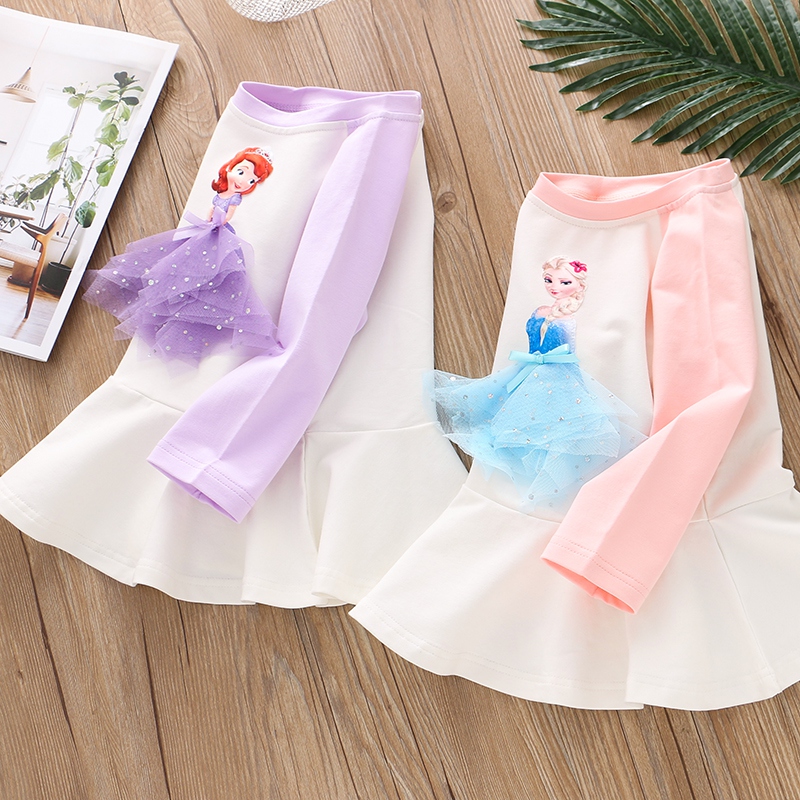 Đầm dài tay họa tiết chấm bi độc đáo cho bé gái