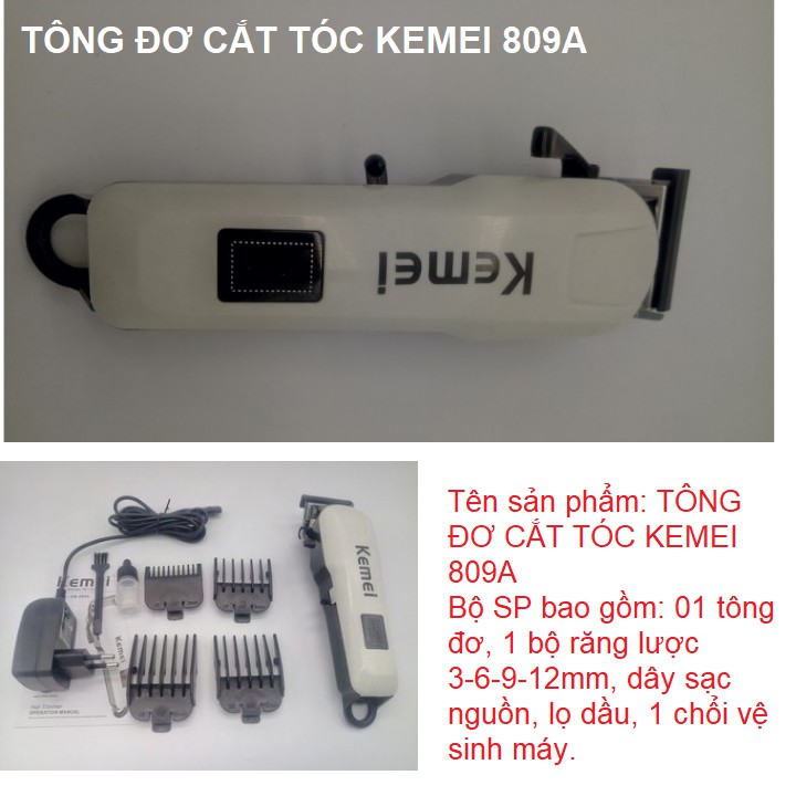 Tông đơ cắt tóc pin sạc chuyên nghiệp cao cấp Kemei KM-809A Màn hình hiển thị đèn led tặng kèm 4 lược căn độ dài