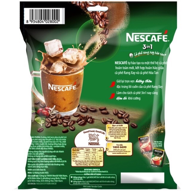 Túi 46 gói x17g NESCAFE 3in1 RANG XAY ĐẬM VỊ CÀ PHÊ