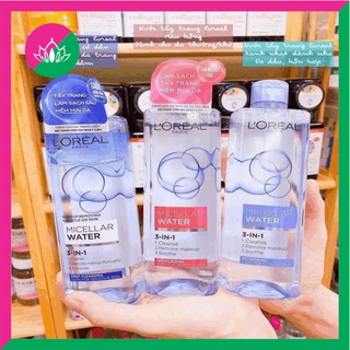 Nước Tẩy Trang L’Oreal Micellar Water 3-in-1 Deep Cleansing 400ml, làm sạch sâu, tẩy sạch mọi lớp trang điểm