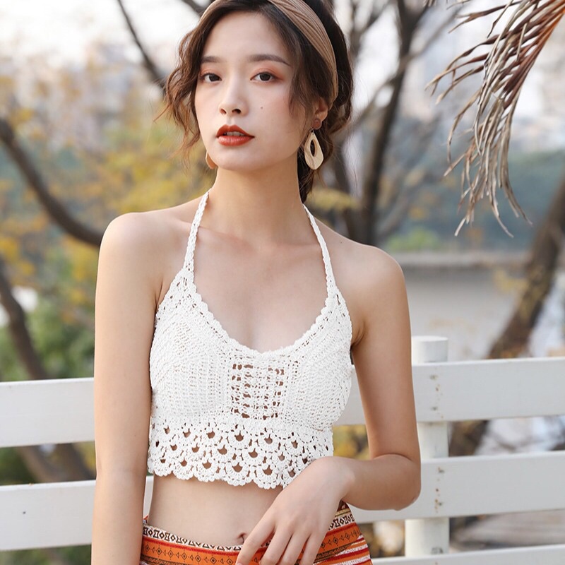 Áo bra nữ sợi móc kiểu vây cá đi biển cực xinh⚡️bikini len móc