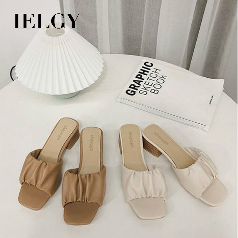 Dép IELGY quai ngang gót cao vừa mũi vuông thời trang dành cho nữ