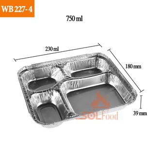 Set 50 khay giấy bạc 4 ngăn có nắp dùng 1 lần