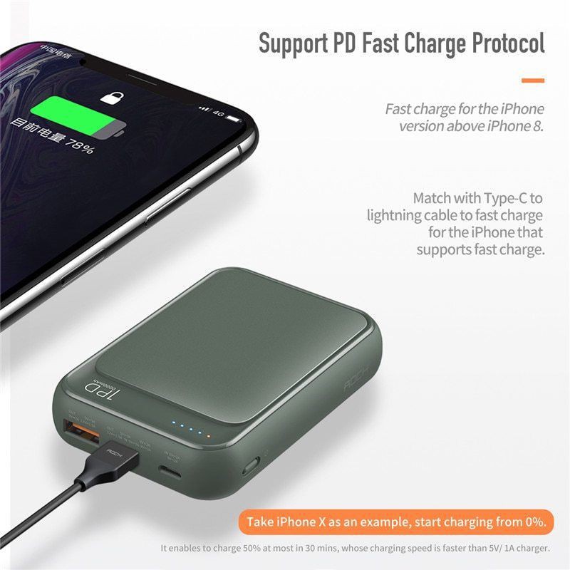 Sạc Dự Phòng ROCK P65 Mini 10.000 mAh Hỗ Trợ Sạc Nhanh PD Và Quick Charge 3.0