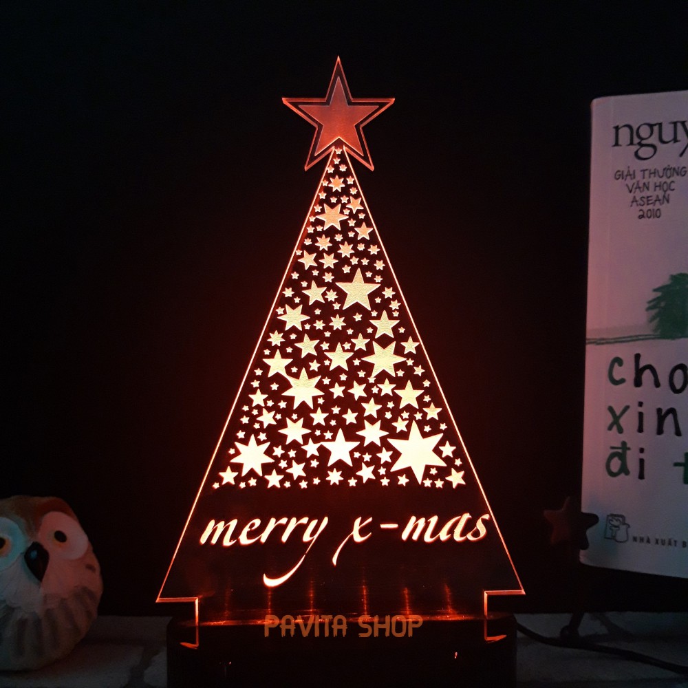 Đèn ngủ led 3d PAVITA hình cây thông, quà tặng noel độc đáo, ý nghĩa cho bạn gái, bạn trai, đèn trang trí đẹp