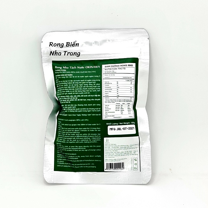Rong nho tách nước Okinawa gói 100g - Tặng 1 gói nước sốt mè rang Golden Farm 15ml