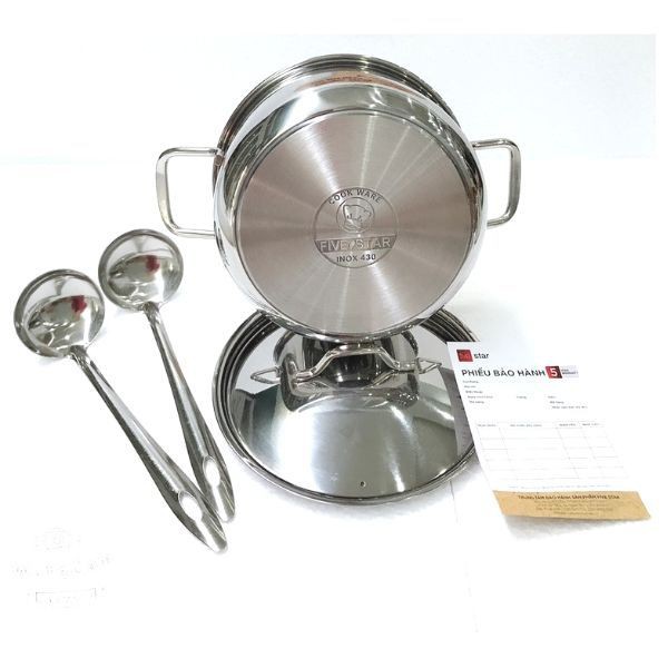 Bộ nồi chảo 3 đáy inox 430 FiveStar Standard 3 món nắp inox tặng 2 vá canh ( 1 nồi 16cm x  1 nồi 20cm x 1 chảo 20cm )