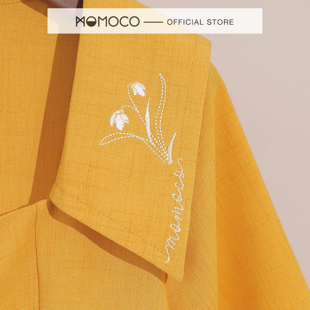 Áo Croptop Nữ Cổ Vuông MOMOCO Thêu Hoa Chất Đũi Xước Mềm Mại M2841
