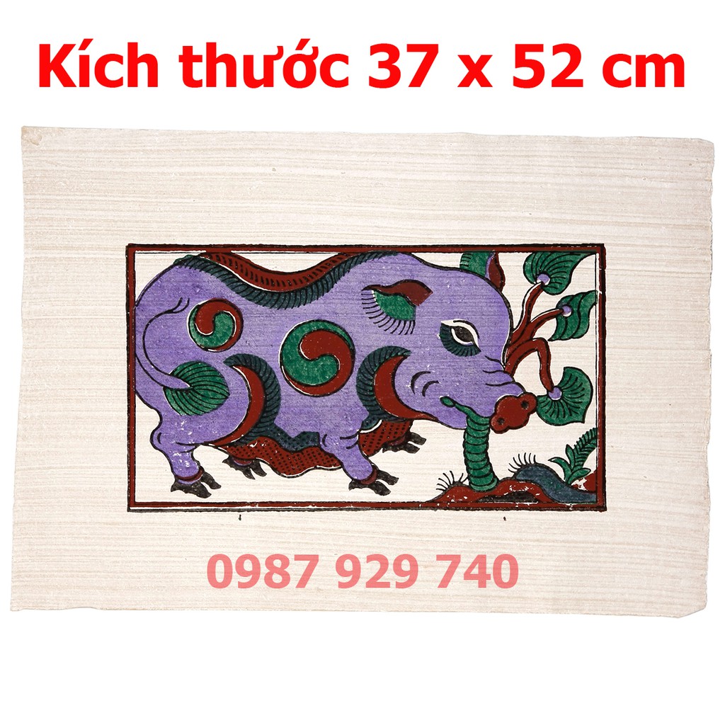 [Tranh Đông Hồ] Bức Lợn ăn cây ráy - không khung tranh, Dong Ho folk paintings Viet Nam national cultural heritage