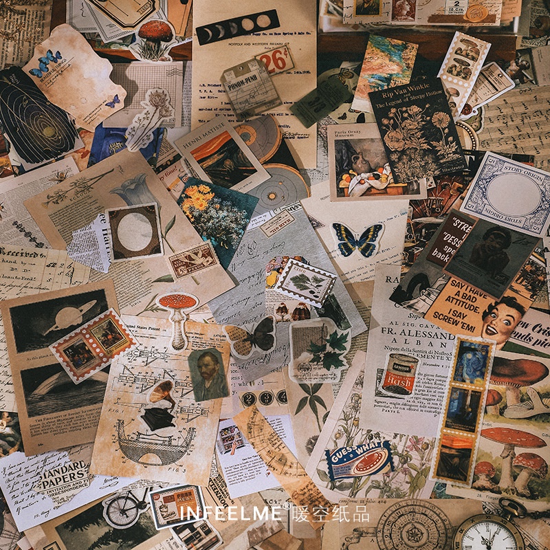 Bộ 200 món vintage decor trang trí sổ tay giấy nền sticker cổ điển | BSQ042