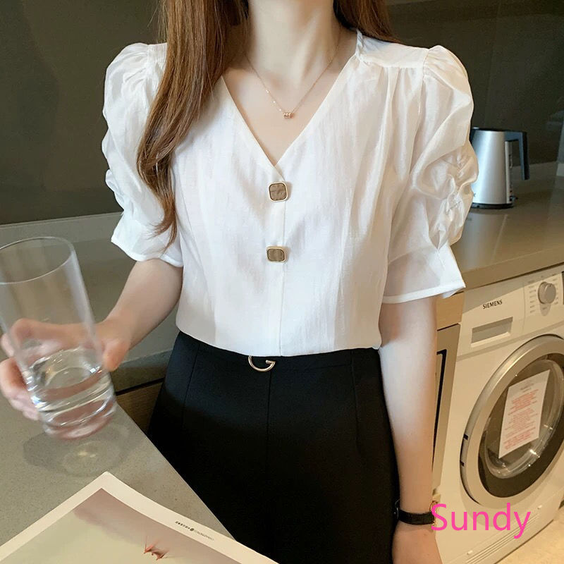 Áo cổ V tay phồng thời trang phương tây cho nữ