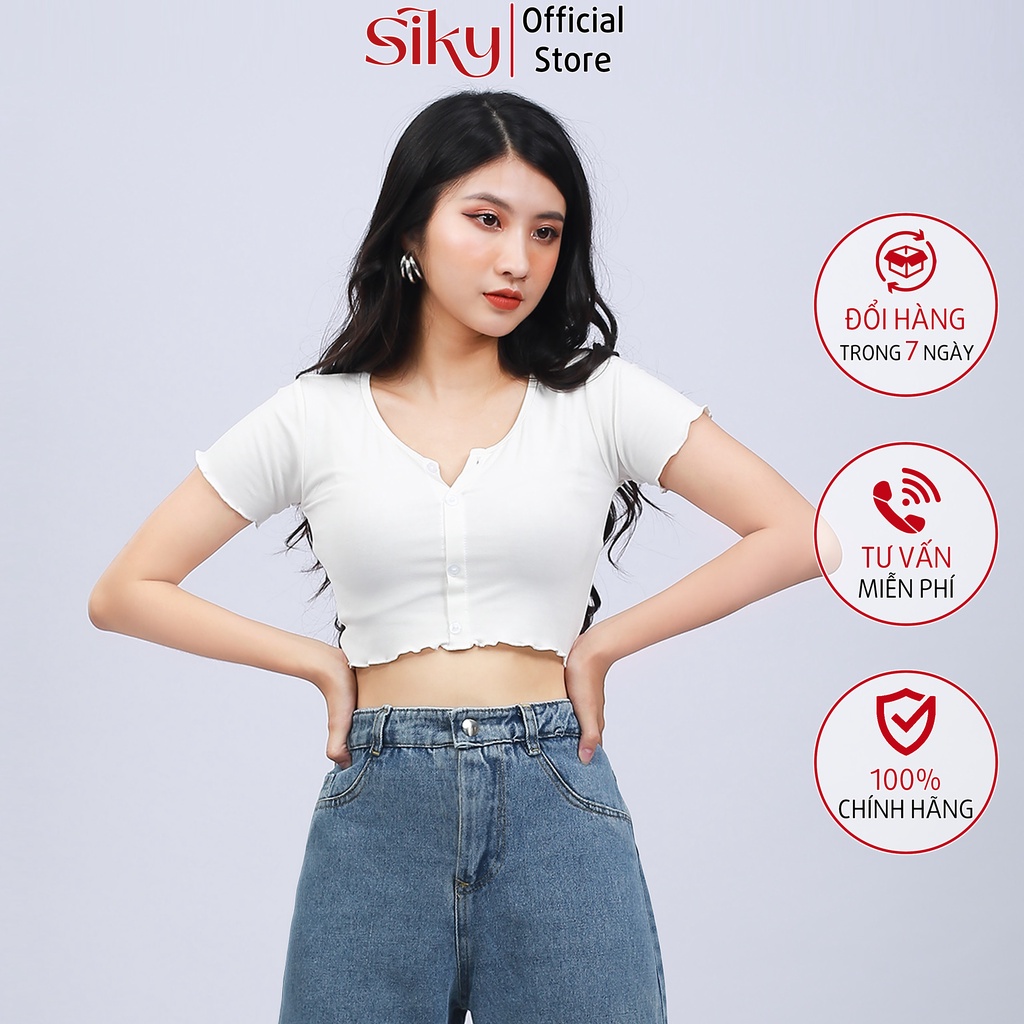 Áo croptop giả cúc ôm body ngắn tay SIKY