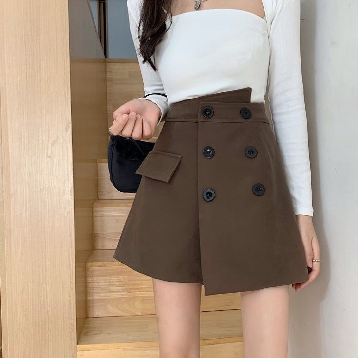 Quần Giả Váy Nữ Ngắn Phối Cúc Kiểu Dáng Lên Form Đẹp Dễ Phối Đồ , Chân Váy Chữ A Cạp Cao
