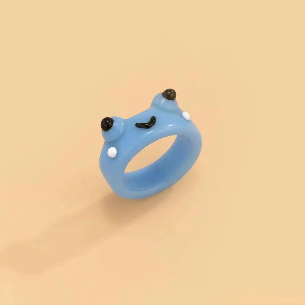 Nhẫn phong cách unisex hình chú ếch nhiều màu sắc xinh xắn