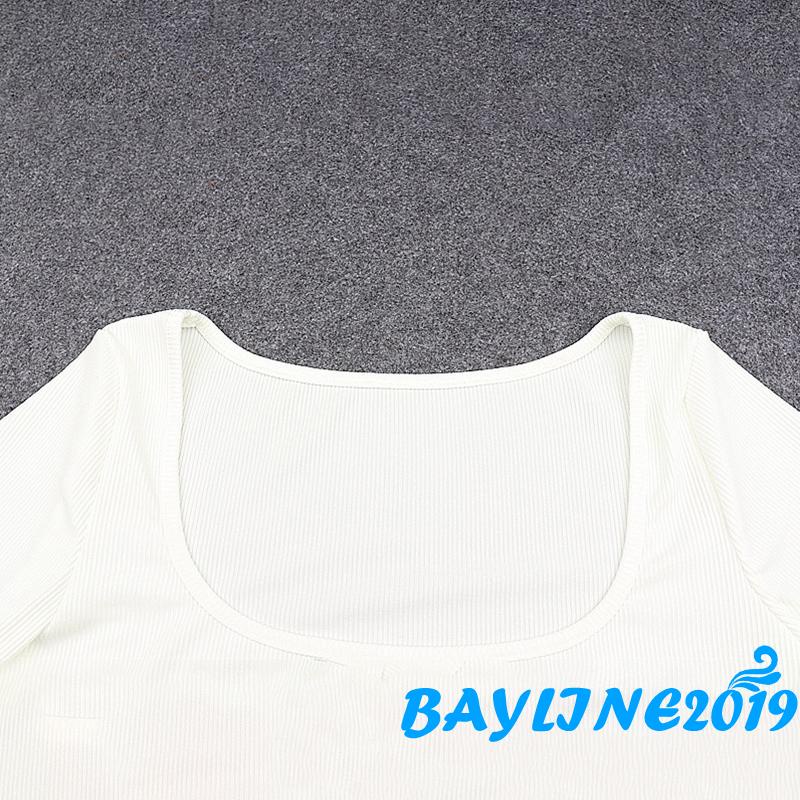 Áo thun gân croptop tay ngắn cổ vuông màu trơn thời trang cho nữ