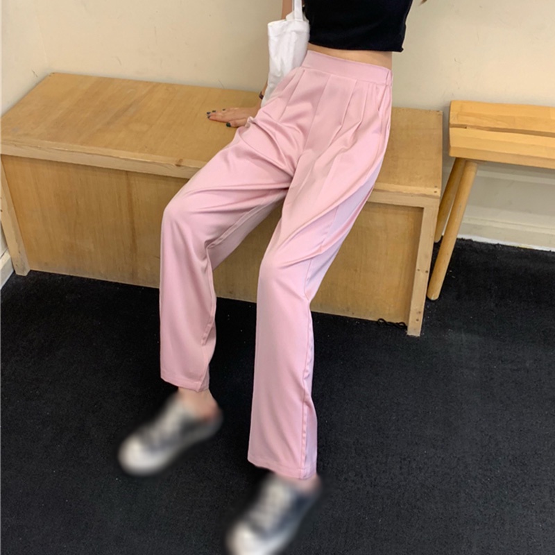 Quần ống rộng Lưng Cao Màu Sắc Đơn Giản Thời Trang Cho Nữ