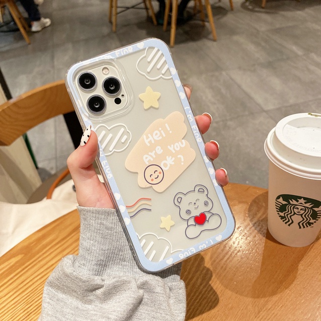 Casing Realme C11 2020 C20 2021 C15 C17 7i C21 C21Y C25Y C1 C2 2 U1 3 5 5i 5s 6 7 8 4G 5G X Xt X50 Pro Narzo Cute Bear Tpu Shockproof Clear Soft Phone Case Full Back Cover HLE 02