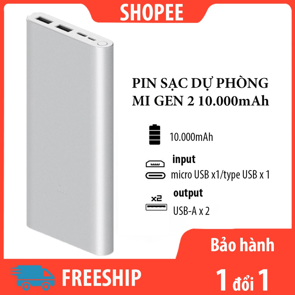 [Bh 12T] Pin Sạc Dự Phòng Mi Gen 2 10000Mah Có Sạc Nhanh Cho Các Thiết Bị Quick Charge 3.0