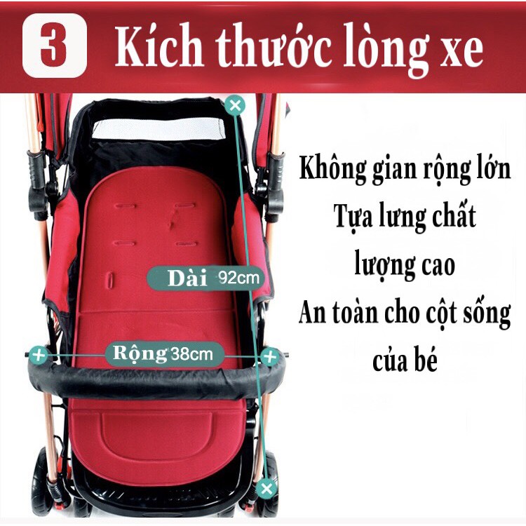 Xe Đẩy Cho Bé 2 Chiều 3 Tư Thế gấp gọn cho trẻ em sơ sinh dưới 1 tuổi