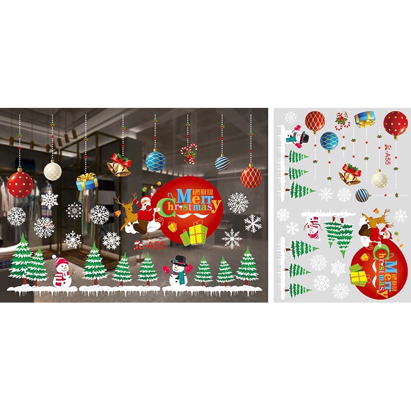 Decal trang trí noel Hít Tĩnh Điện - Redm châu Thông nhí vòng quà đỏ lớn