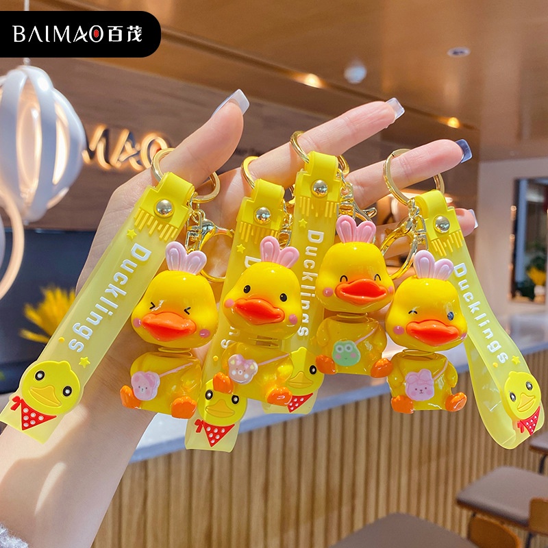 Móc Khóa cute hình vịt vàng cổ lò xo màu sơn bóng cao cấp, móc khóa dễ thương, móc khóa treo balo phong cách Hàn Quốc