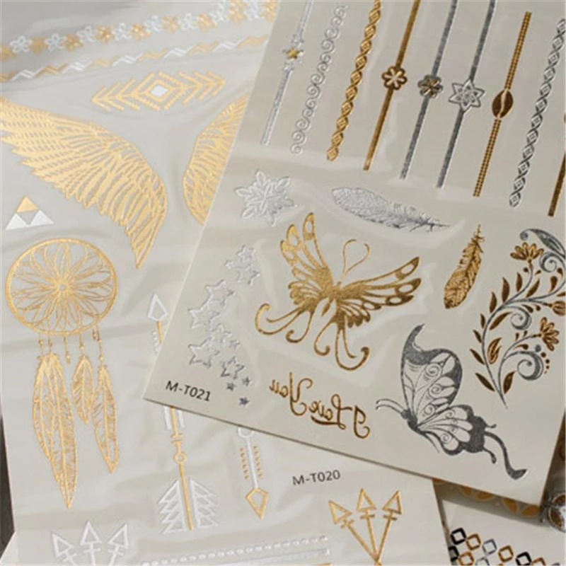 [Hàng mới về] Hình xăm dán tạm thời màu đồng/bạc quyến rũ hợp thời trang cho nam nữ