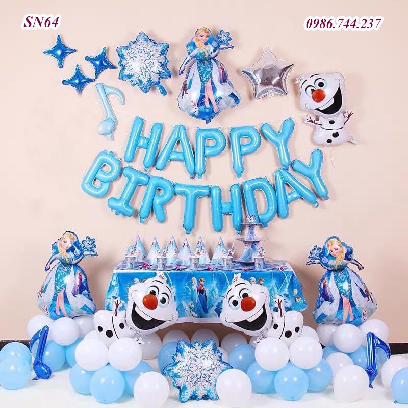 Set Bóng Bay Trang Trí Sinh Nhật Happy Birthday Hình ELSA Cho Bé Gái