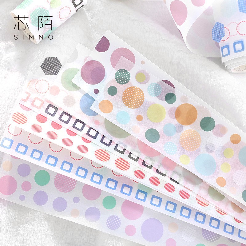 Set băng dính washi tape chấm bi trang trí planner WST2311