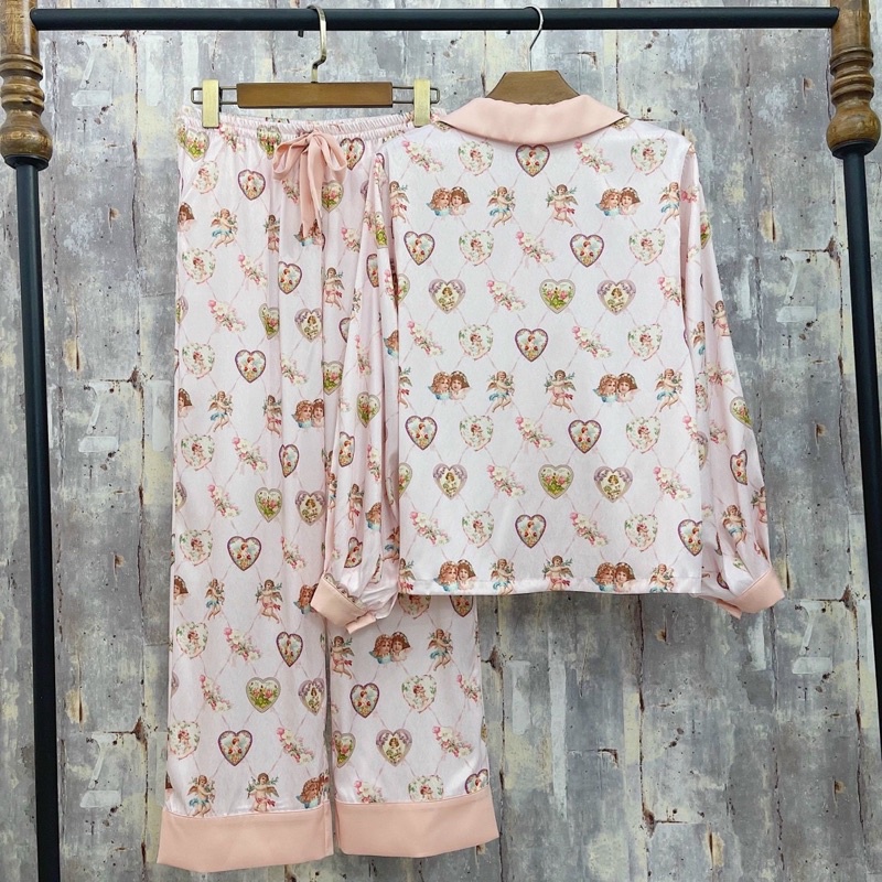 New BỘ PIJAMA LỤA XƯỚC TÔ CHÂU CAO CẤP BÚP BÊ HỒNG