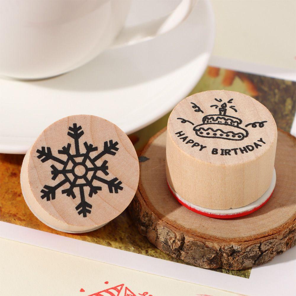 PISTA Set 6 Con Dấu Gỗ In Chữ Happy Birthday Trang Trí Sổ Tay