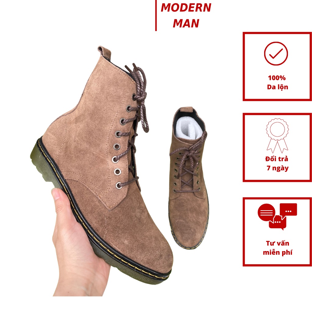 Giày Bốt Cao Cổ Da Lộn Nâu Đế Kếp Tăng Chiều Cao - Bảo Hành 12 Tháng