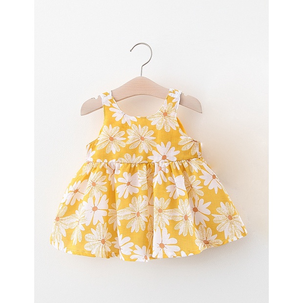 Váy dây đính nơ họa tiết hoa dễ thương cho bé gái từ 6 tháng đến 3 tuổi hàng Quảng Châu cao cấp