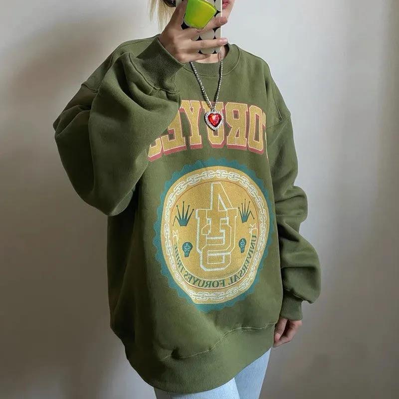 Áo hoodie mỏng dáng rộng phong cách vintage cá tính cho nữ