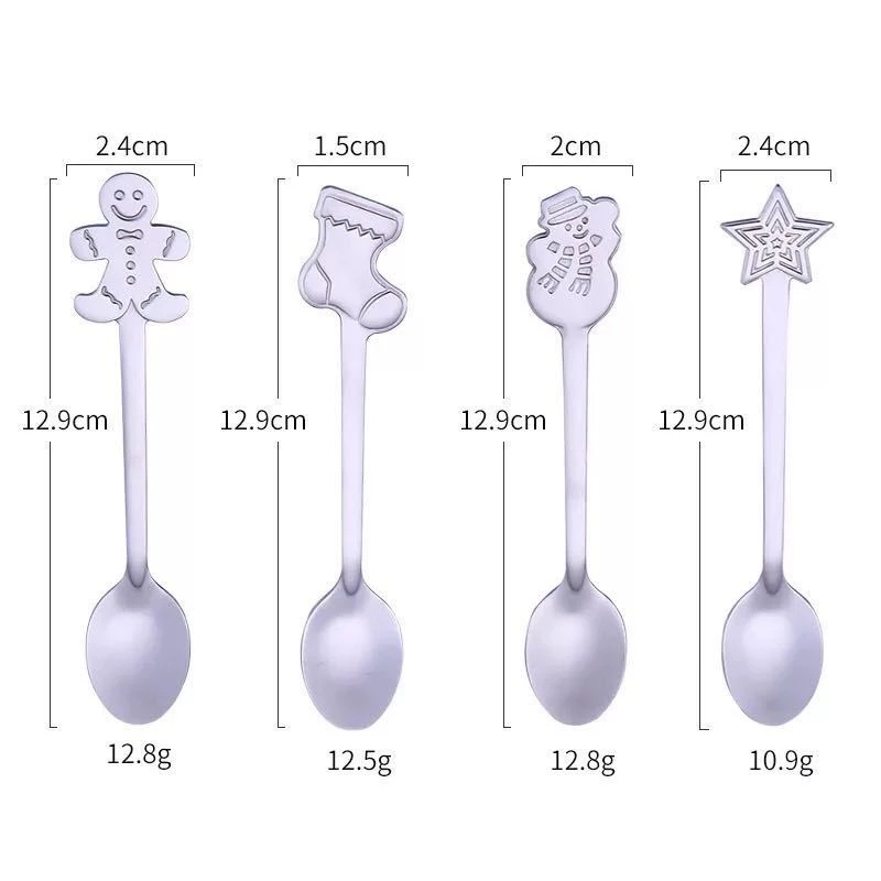 Set 4 muỗng cà phê thép không gỉ thiết kế phong cách Giáng Sinh 2023 sáng tạo tiện lợi