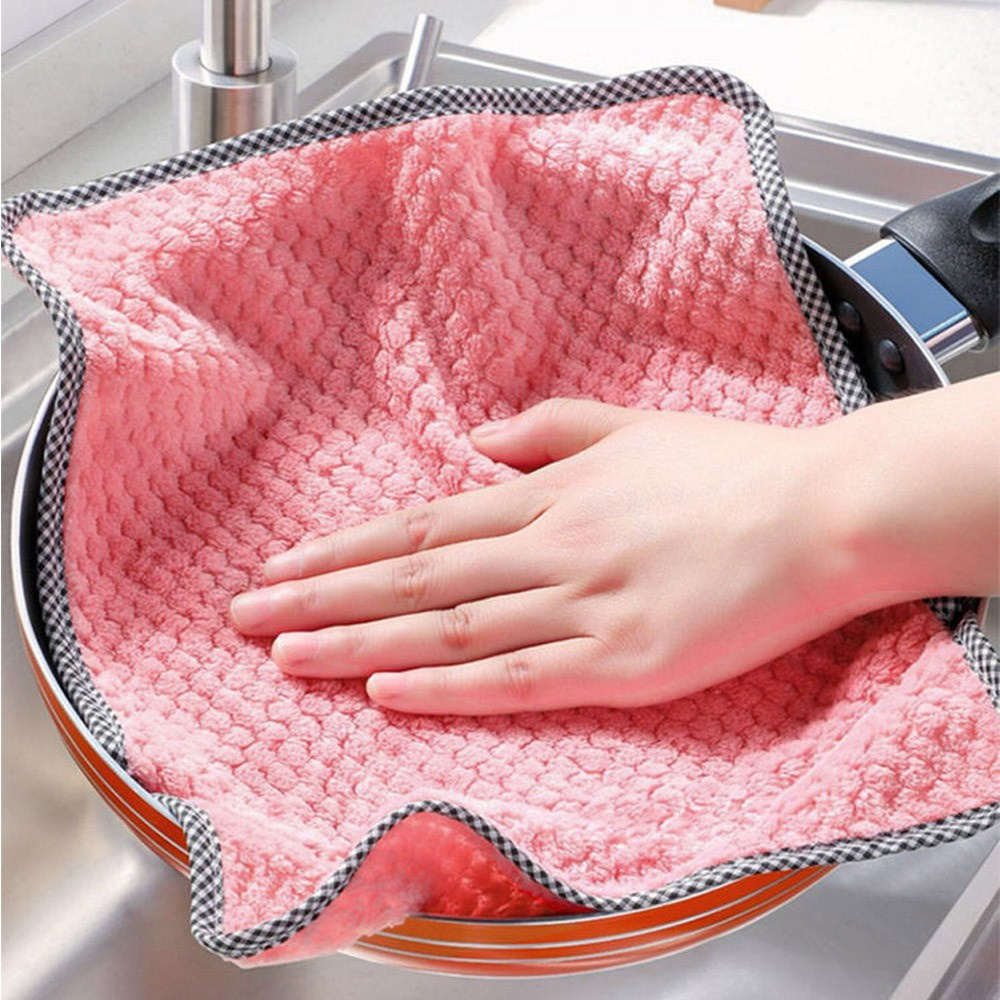 ❀SIMPLE❀ Home & living Wipe Rags Bathroom Cleaning Cloth Kitchen Daily Dish Towel Absorbent Coral Fleece Thickened Household Scouring Pad/Multicolor