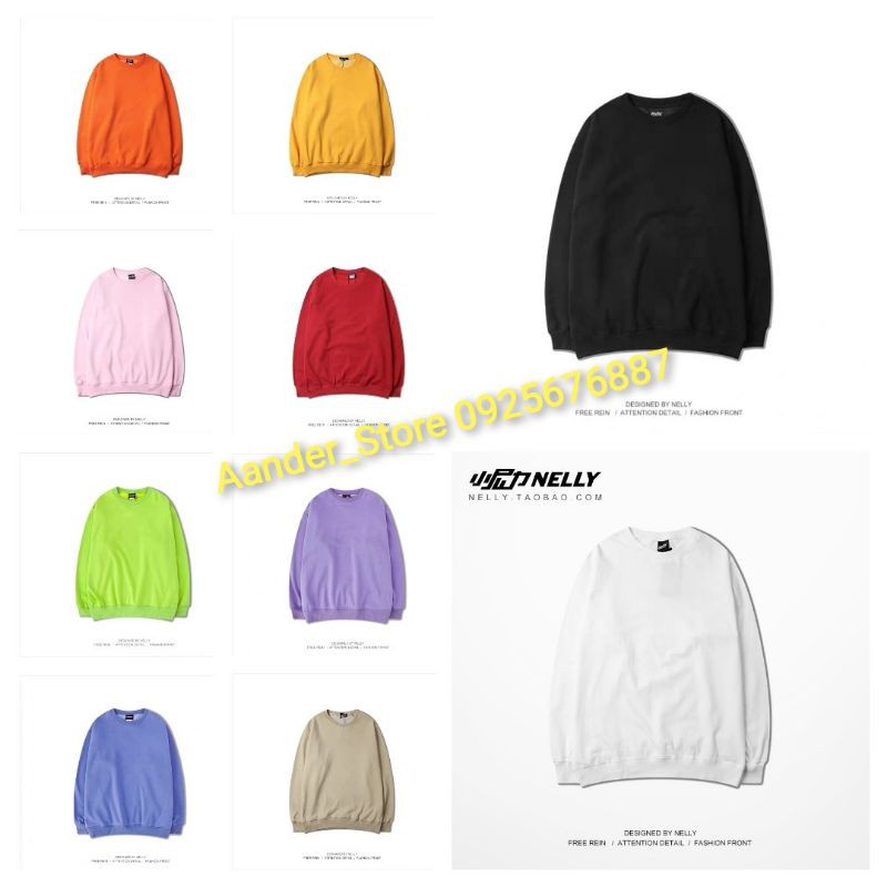 [Sẵn 1 số mẫu] [20 màu] Áo Sweater Unisex nỉ lót lông chính hãng Nelly (order)