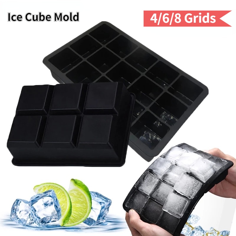 Khuôn Silicone Làm Đá Viên Hình Vuông 4/6/8 Ngăn Tiện Dụng