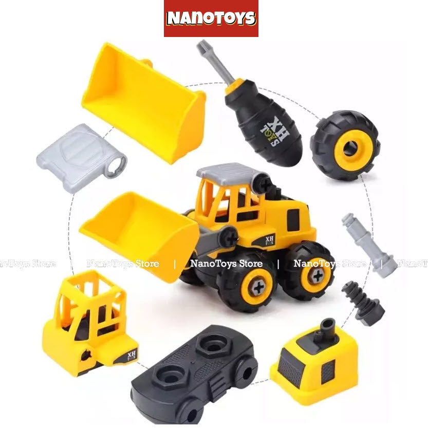 Đồ chơi xe Công trình lắp ráp chạy trớn - bộ 4 xe kèm tua vít - size L - NANOTOYS STORE